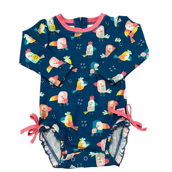 Ruffle Butts Baby Girl's Bird Print Rash Guard Swimsuit - Picture 1 of 3